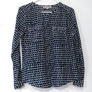 Loft sz XS Silk Blend Navy & Teal Geometric Blouse
